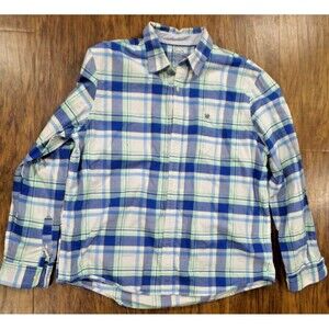 Chaps Coastland Wash Oxford Button Shirt Size 2XL White Blue Plaid Long Sleeve